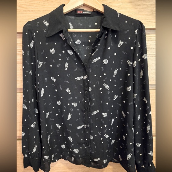 Bears in space blouse/button down shirt - Picture 1 of 4